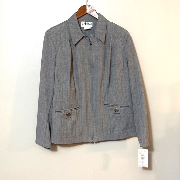 N Touch Jackets & Blazers - Womens Gray Herringbone Blazer Jacket Size 12 Polyester/Spandex By N Touch